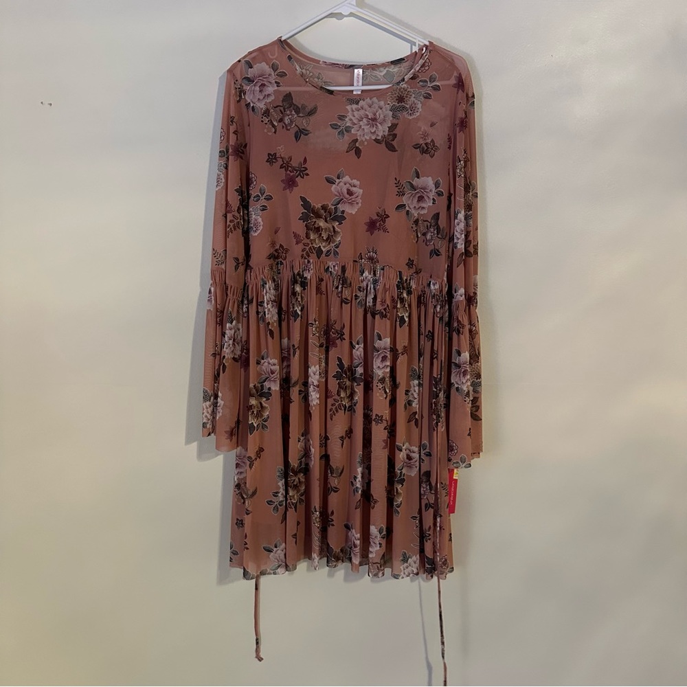 NWT Xhilaration Sheer Fit & Flare Long Sleeve Dress